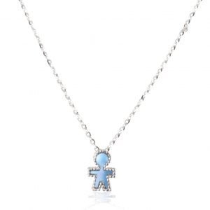 Collana oro bianco e pendente madreperla blu