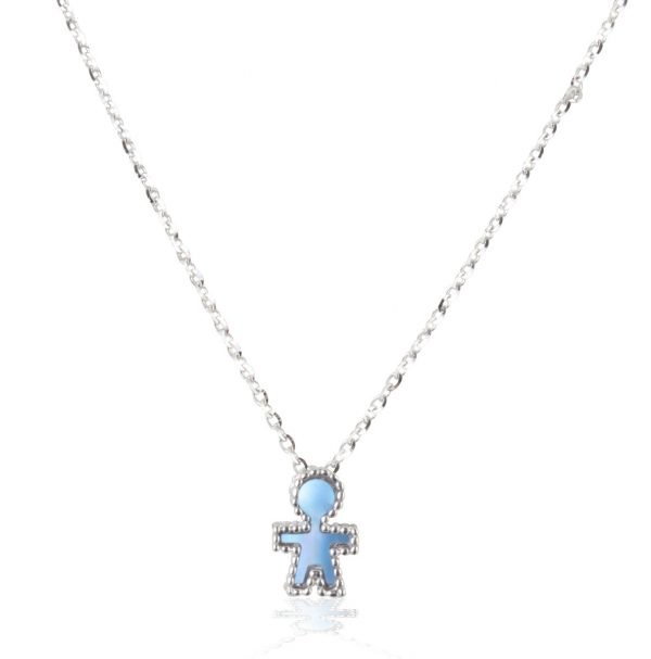 Collana oro bianco e pendente madreperla blu