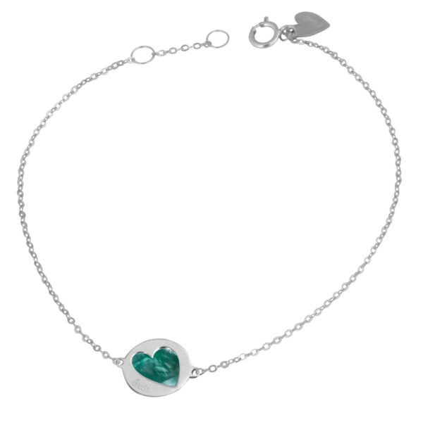 Bracciale oro bianco e cuore in madreperla verde Bimbi