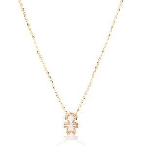 Collana in oro con ciondolo bambina madreperla bianca