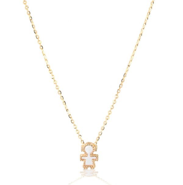Collana in oro con ciondolo bambina madreperla bianca