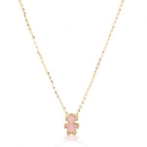 Collana in oro con ciondolo bambina madreperla rosa