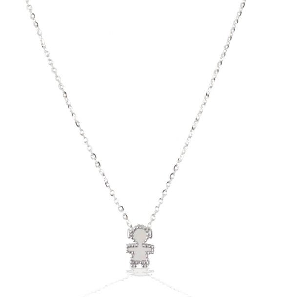 Collana in oro con pendente bambina madreperla bianca