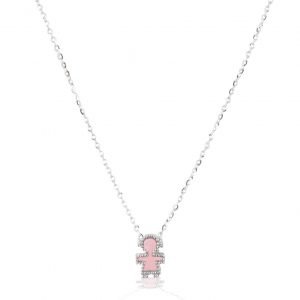 Collana in oro con pendente bambina madreperla rosa