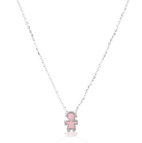 Collana in oro con pendente bambina madreperla rosa