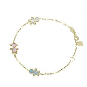 Bracciale oro con silhouett di tre bambini in madreperla